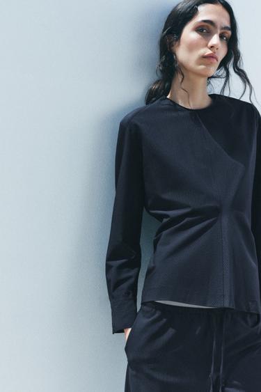 Zaras DRAPERAD OCH RANDIG TOPP ZW COLLECTION - Marinblå