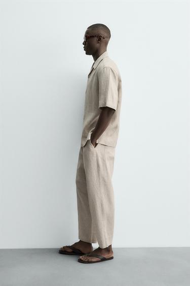 100% LINEN RELAXED FIT TROUSERS - Light beige by Zara