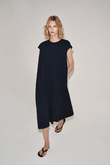 ROBE MIDI EN POPELINE ZW COLLECTION - Bleu marine de Zara
