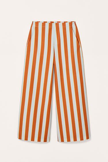 Zara LIMITED EDITION STRIPED WIDE-LEG PANTS - Orange