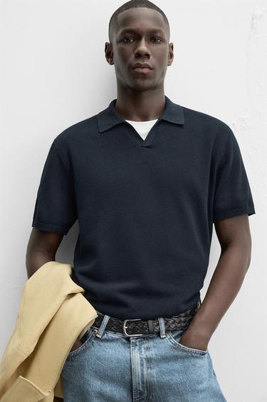 TEXTURED KNIT POLO SHIRT - Navy blue by Zara