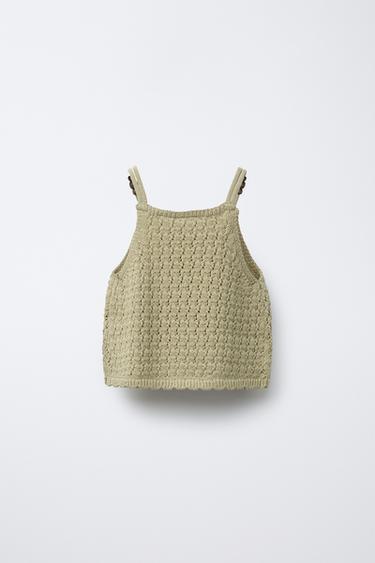 BEADED KNIT TOP - Light khaki by Zara - Image 1