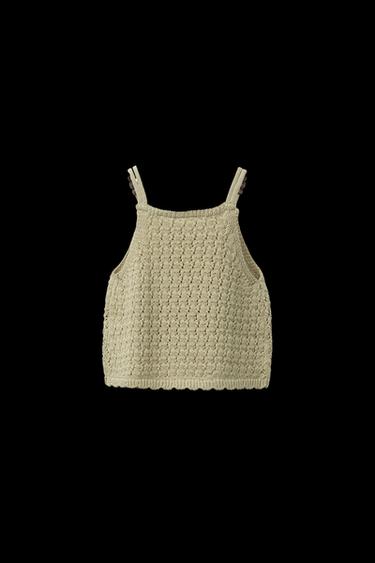 TOP PUNTO ABALORIOS - Khaki claro de Zara