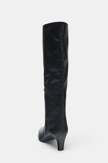 LEATHER KITTEN HEEL BOOTS - Black by Zara - Image 5