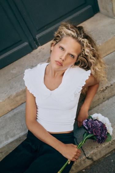 PETER PAN COLLAR T-SHIRT - White by Zara