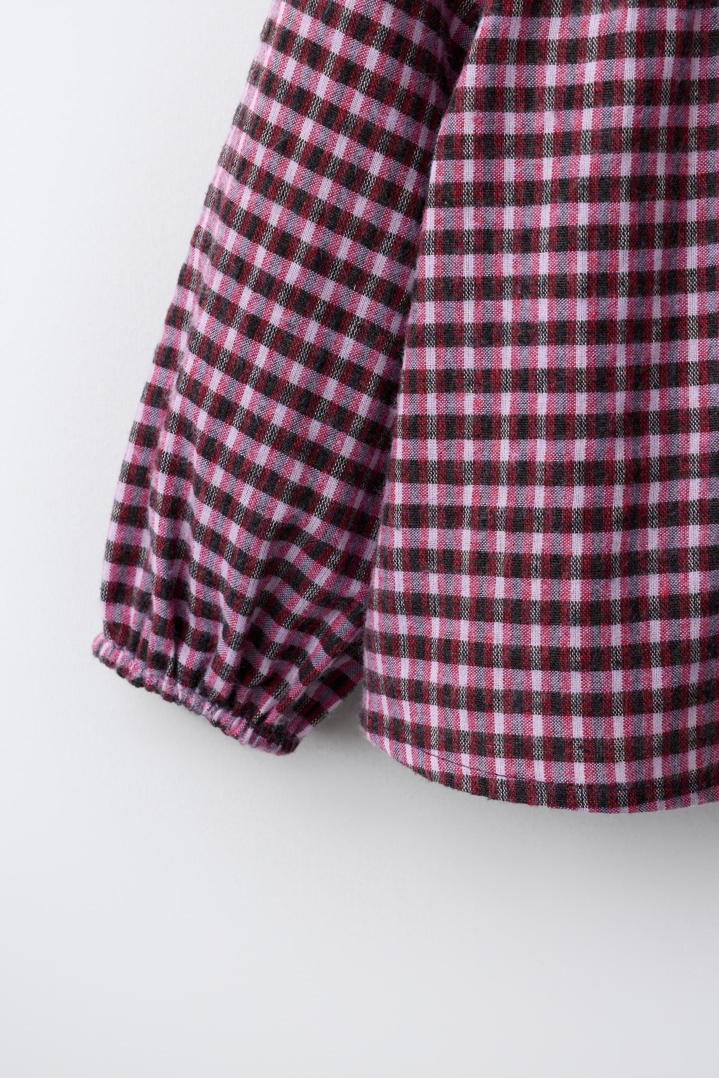 Детская рубашка Zara Peter Pan Collar Plaid, цвет: Фуксия — фото 4