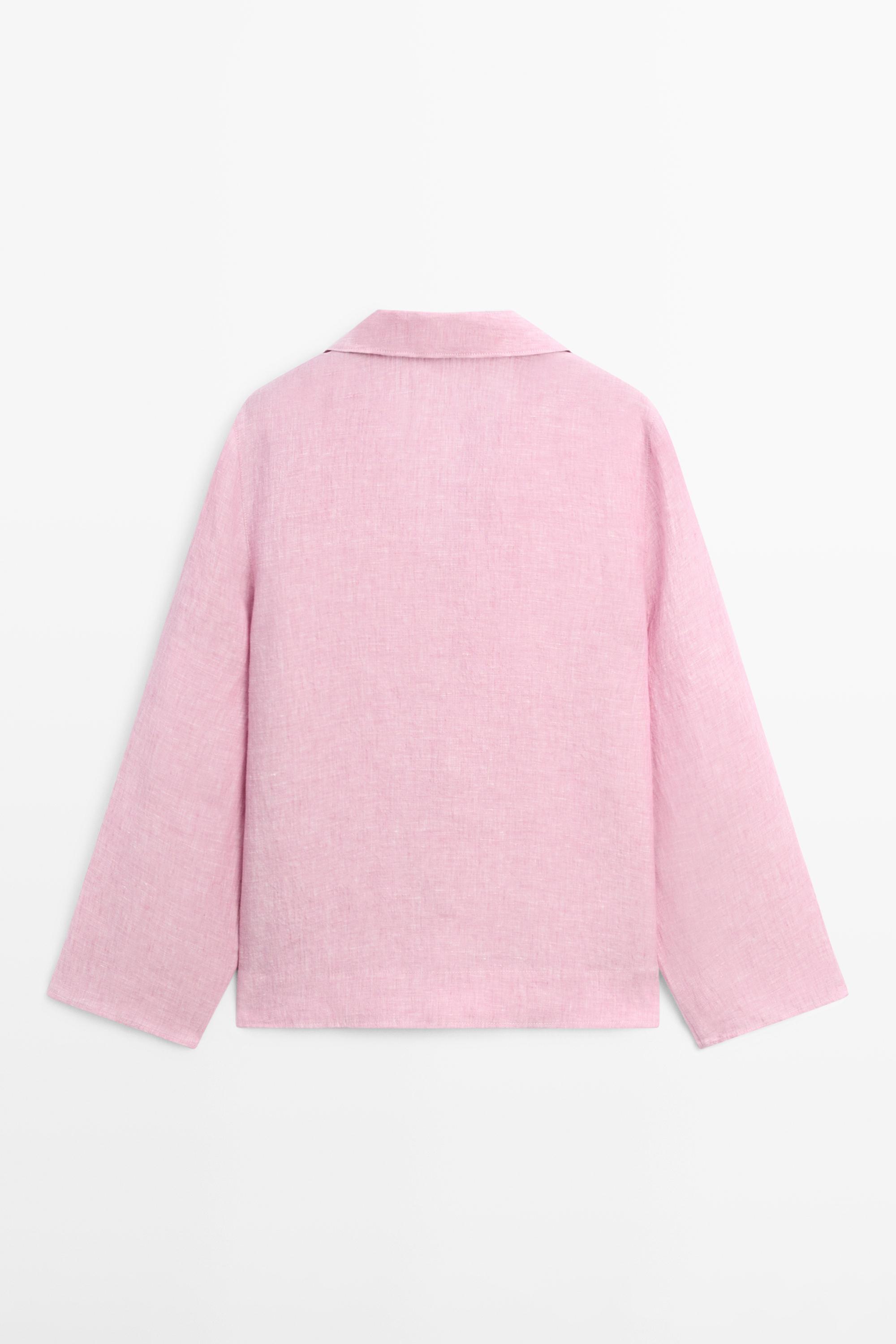 100% linen notch lapel collar blouse