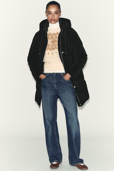 Zara ANORAK SEMILARGO TEJIDO ENGOMADO WINDPROOF – Crna