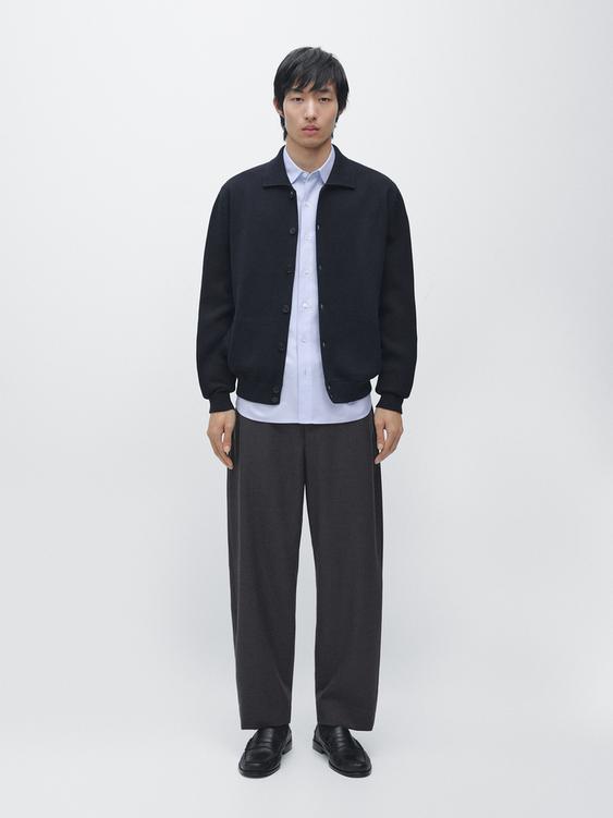 100% cotton knit cardigan with polo collar