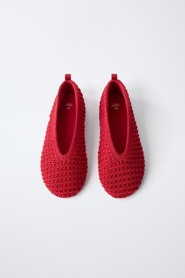 CROCHET BALLET FLATS - Red by Zara - Image 3