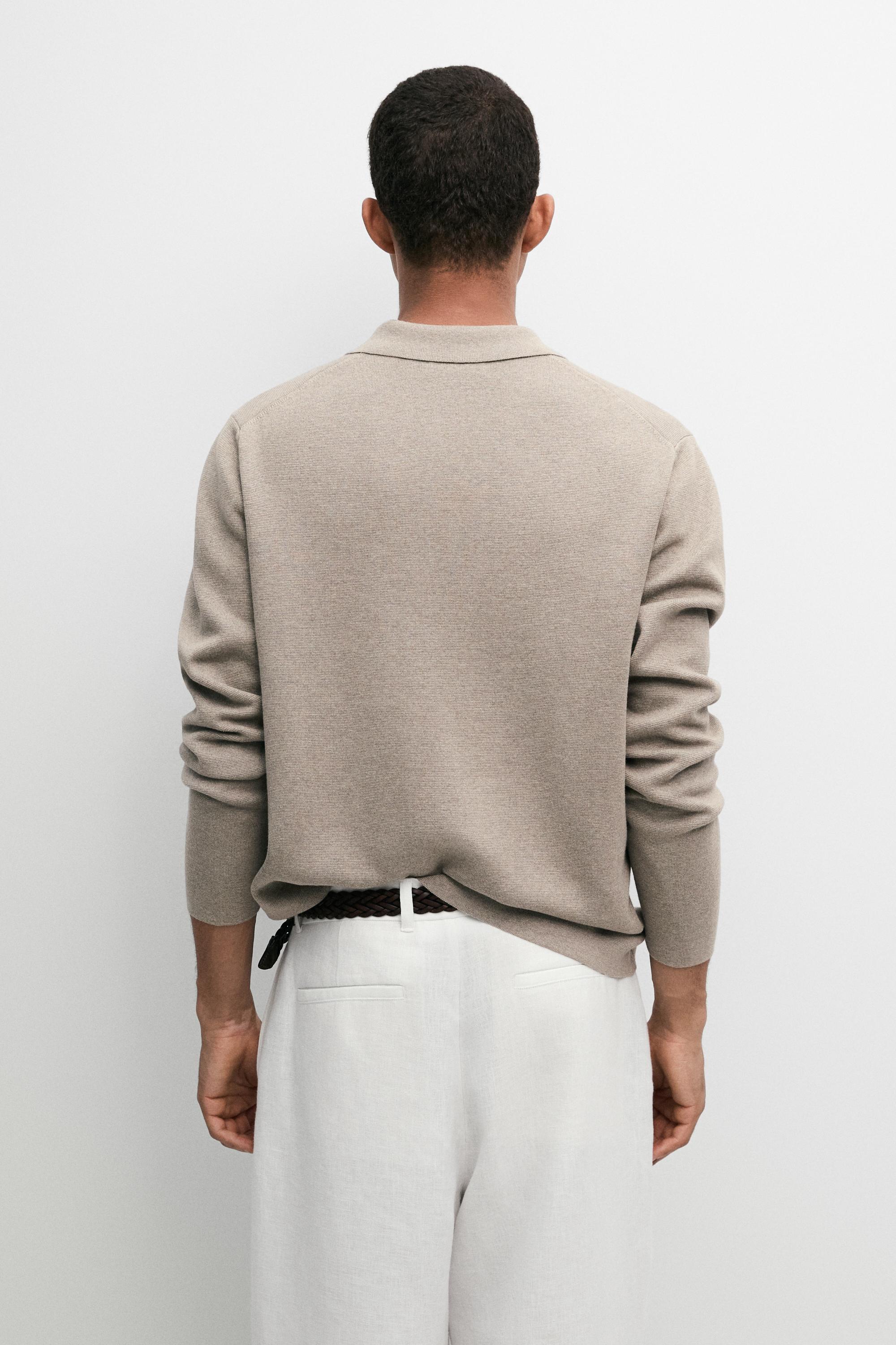 Cotton blend knit zip polo sweater