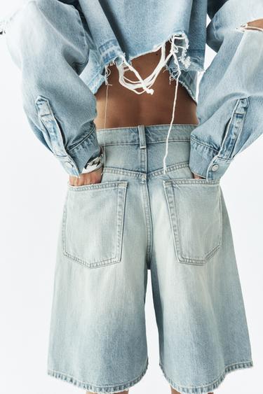 SHORT BAGGY EN DENIM TRF TAILLE MI-HAUTE - Bleu clair de Zara - Image 4