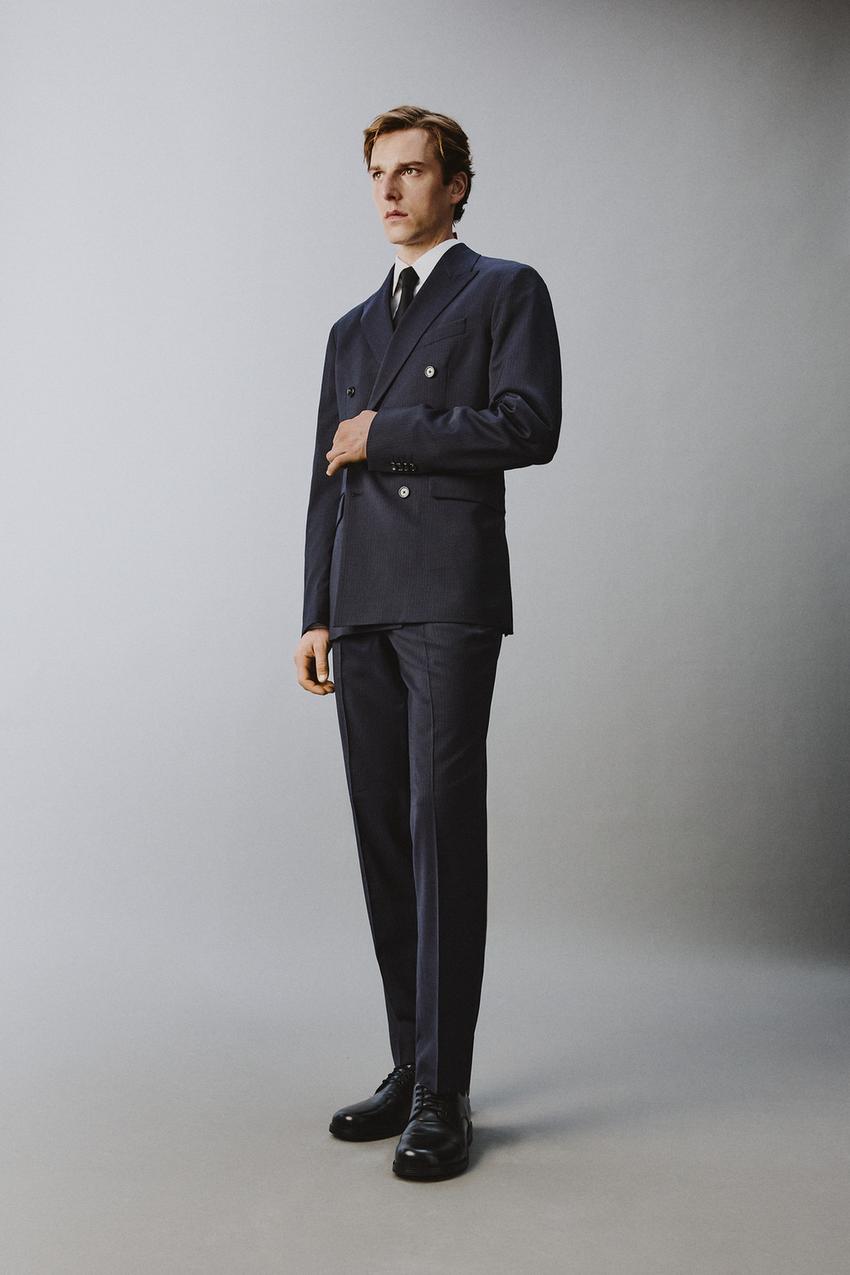 Zara - 100% Wool Pinstripe Suit Pants - Navy Blue - 31 (Us 31) - Man Zara - 100% Wool Pinstripe Suit Pants - Navy Blue - 31 (Us 31) - Man