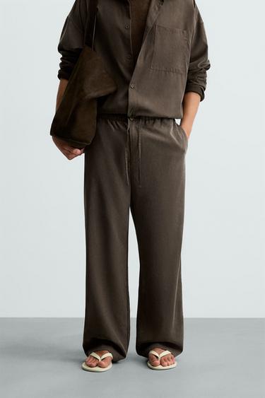 RELAXED FIT FLOWING TROUSERS - Chocolate by Zara