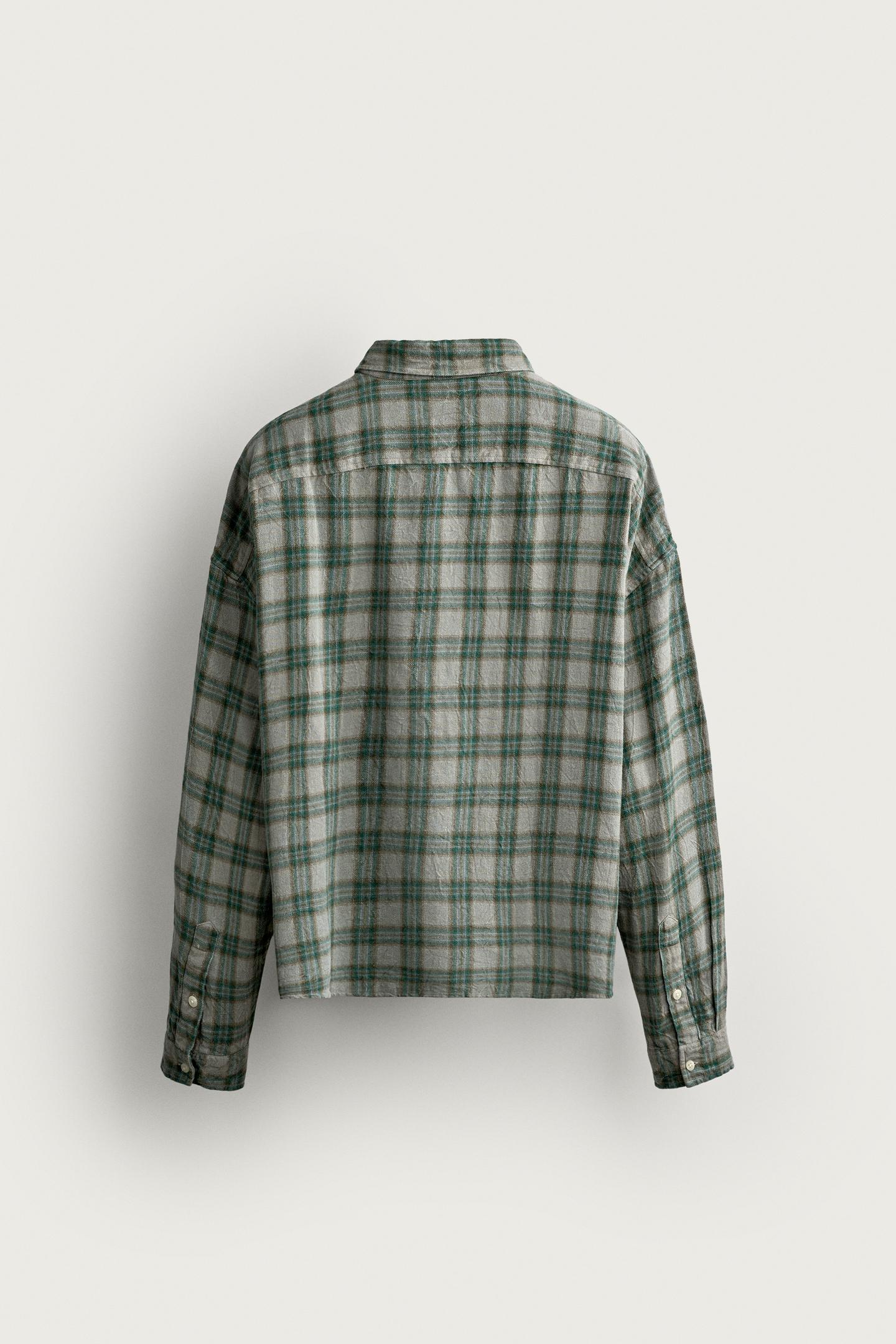 Мужская рубашка Zara Cropped Plaid, цвет: Зелёный — фото 8