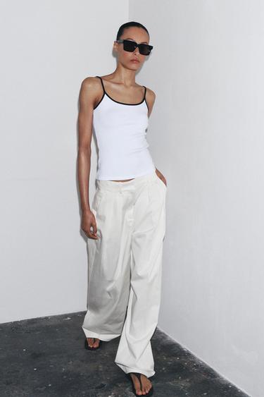 Zara CONTRAST PIPING T-SHIRT - White