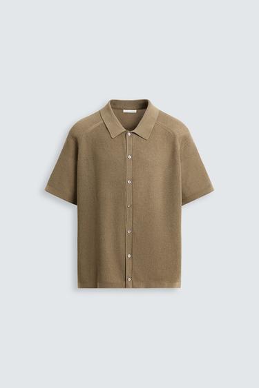 Zara RELAXED FIT KNIT SHIRT - Dark beige