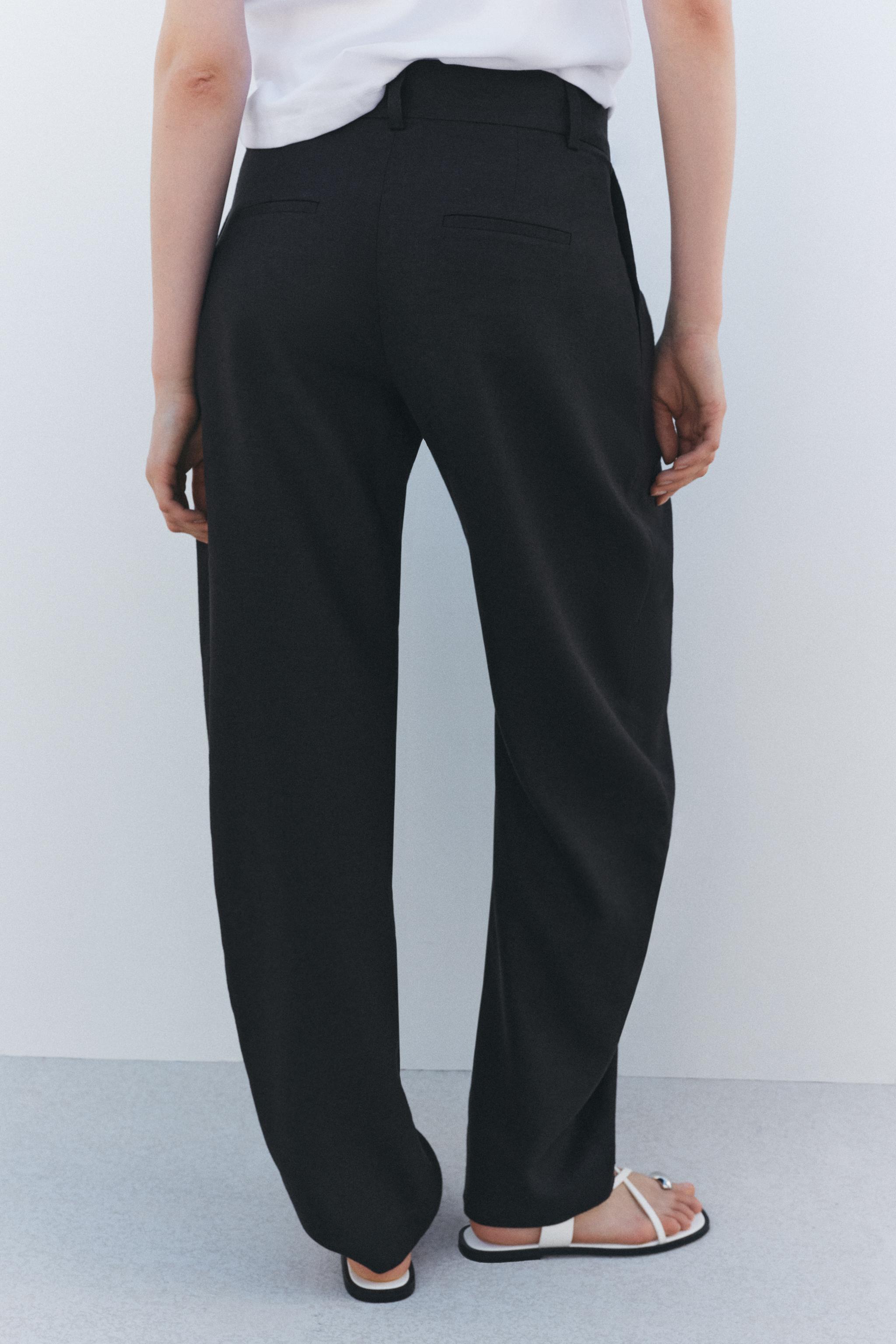 ZARA ZW COLLECTION リネン混バレルパンツ 2118/913 ZW COLLECTION LINEN BARREL PANTS - Black | ZARA United States