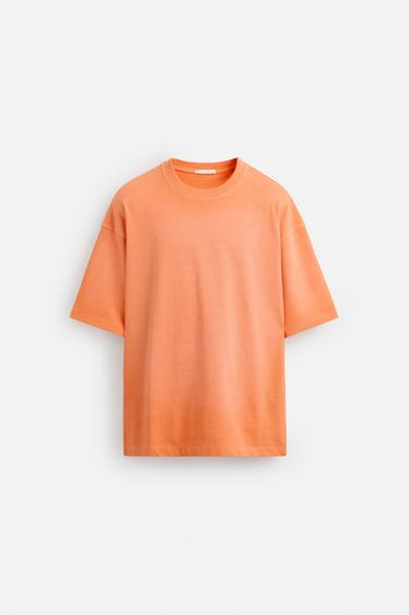 RELAXED FIT SPRAY WASH T-SHIRT - Orange by Zara