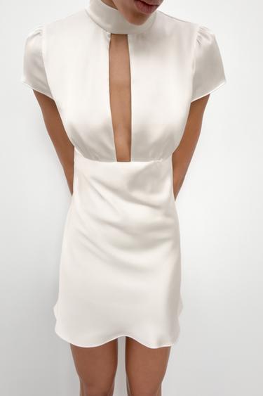 SATIN DRESS WITH OPENING - White by Zara - Image 2