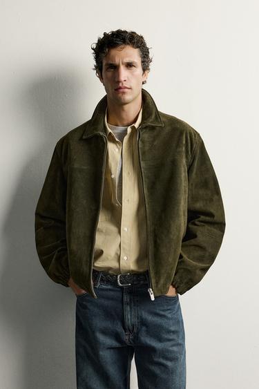 REGULAR FIT SUEDE JACKET — GREEN 2