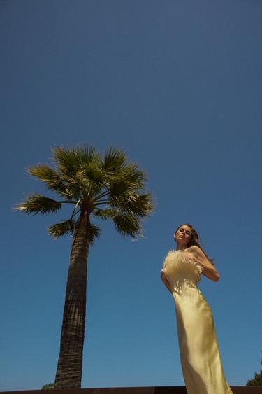 FEATHERED SATIN MIDI DRESS - Green by Zara - Image 0