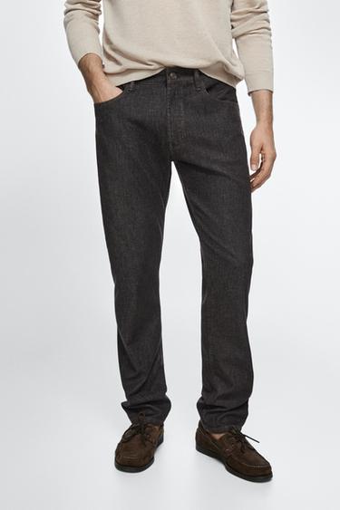 Zara Lightweight tapered fit denim-effect trousers - Black