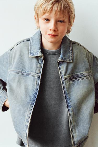 Zara DISTRESSED DENIM JACKET - Blue / Green