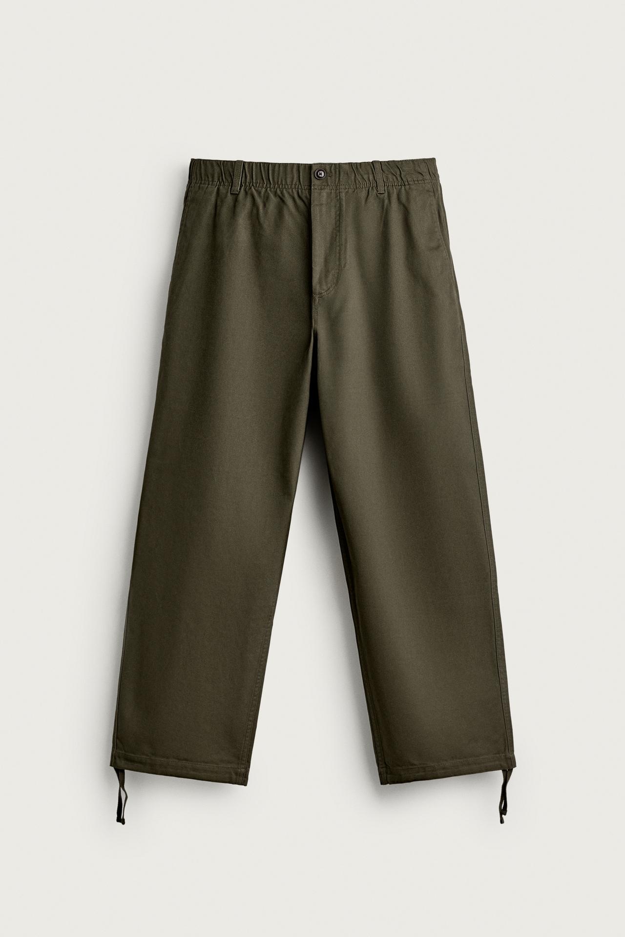 COTTON RELAXED FIT PANTS — Dark khaki