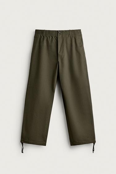 COTTON RELAXED FIT PANTS — Dark khaki 1