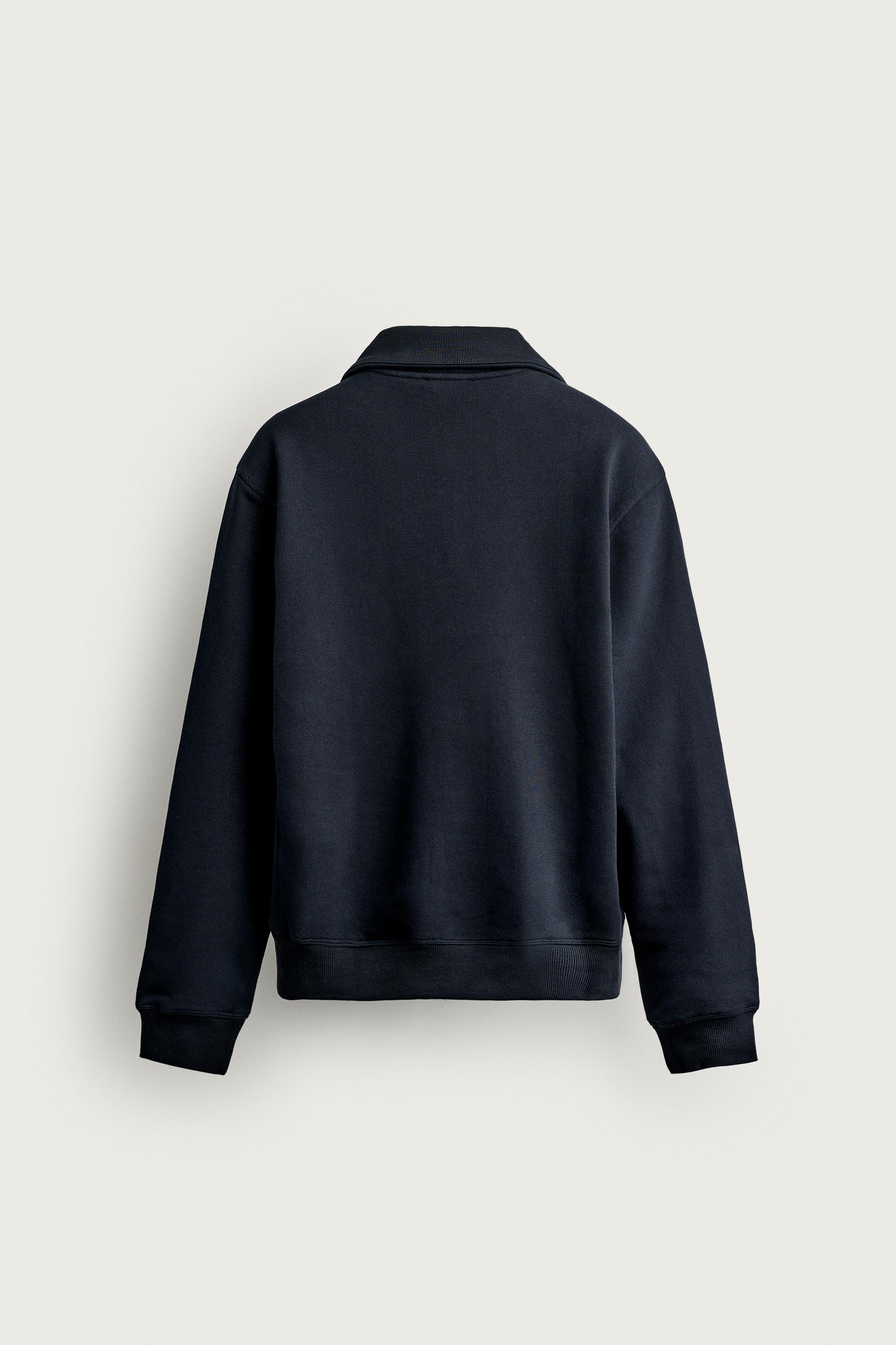 BASIC QUARTER-ZIP SWEATSHIRT — Navy blue