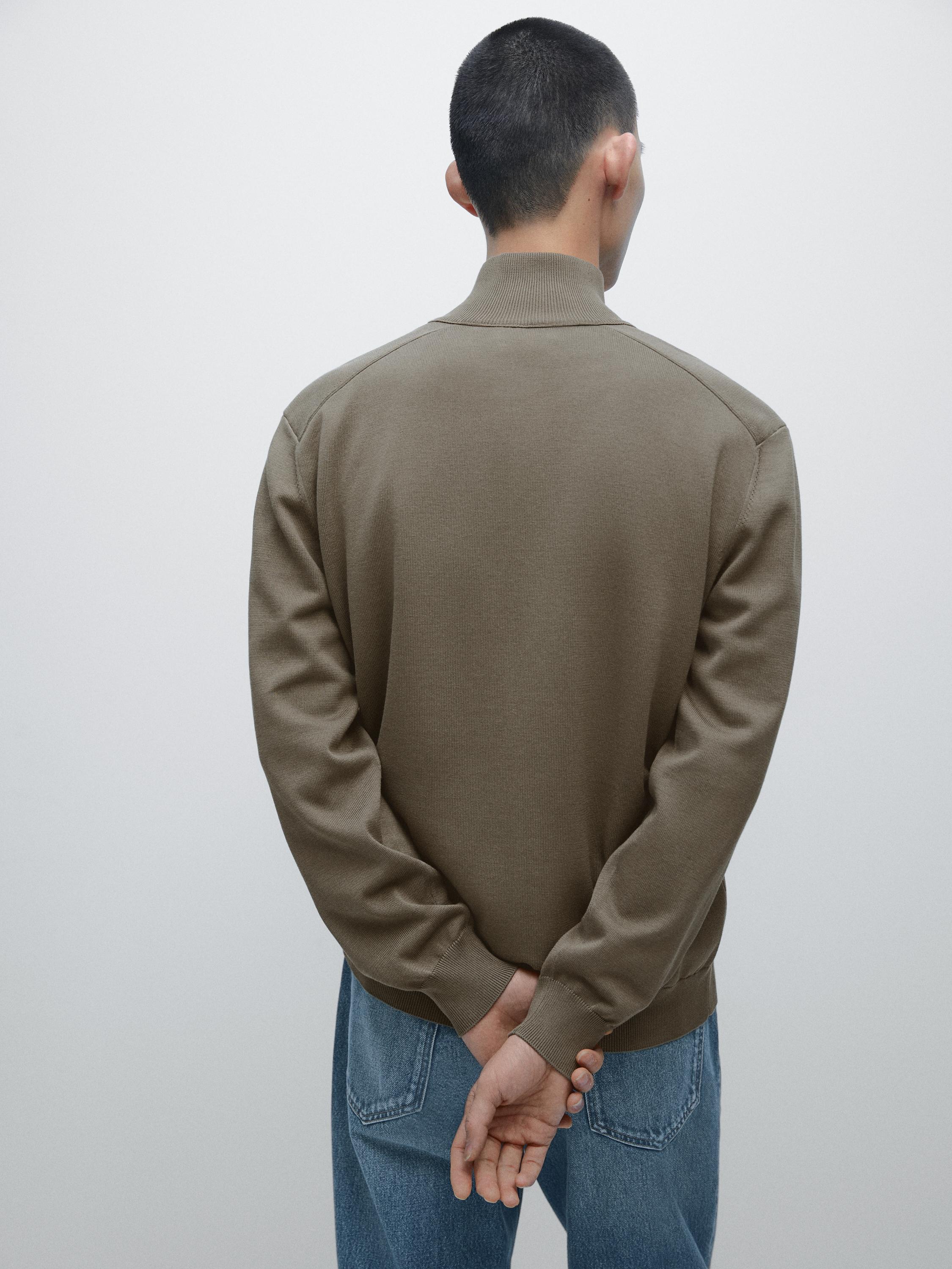 Cotton zip-up knit cardigan