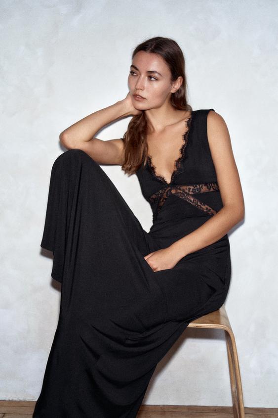 Zara COMBINED STRAPPY LONG DRESS - Black - Image 0
