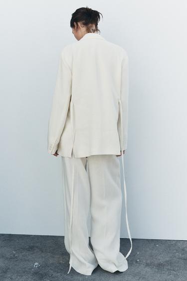 ZW COLLECTION DARTED LINEN BLEND TROUSERS - Ecru by Zara - Image 2