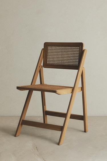 RATTAN AND WOOD FOLDING CHAIR - Light beige by Zara