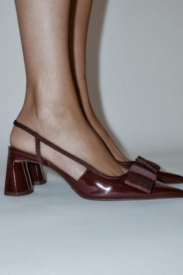 ZAPATO TACÓN DESTALONADO LAZO - Rojo Burdeos de Zara