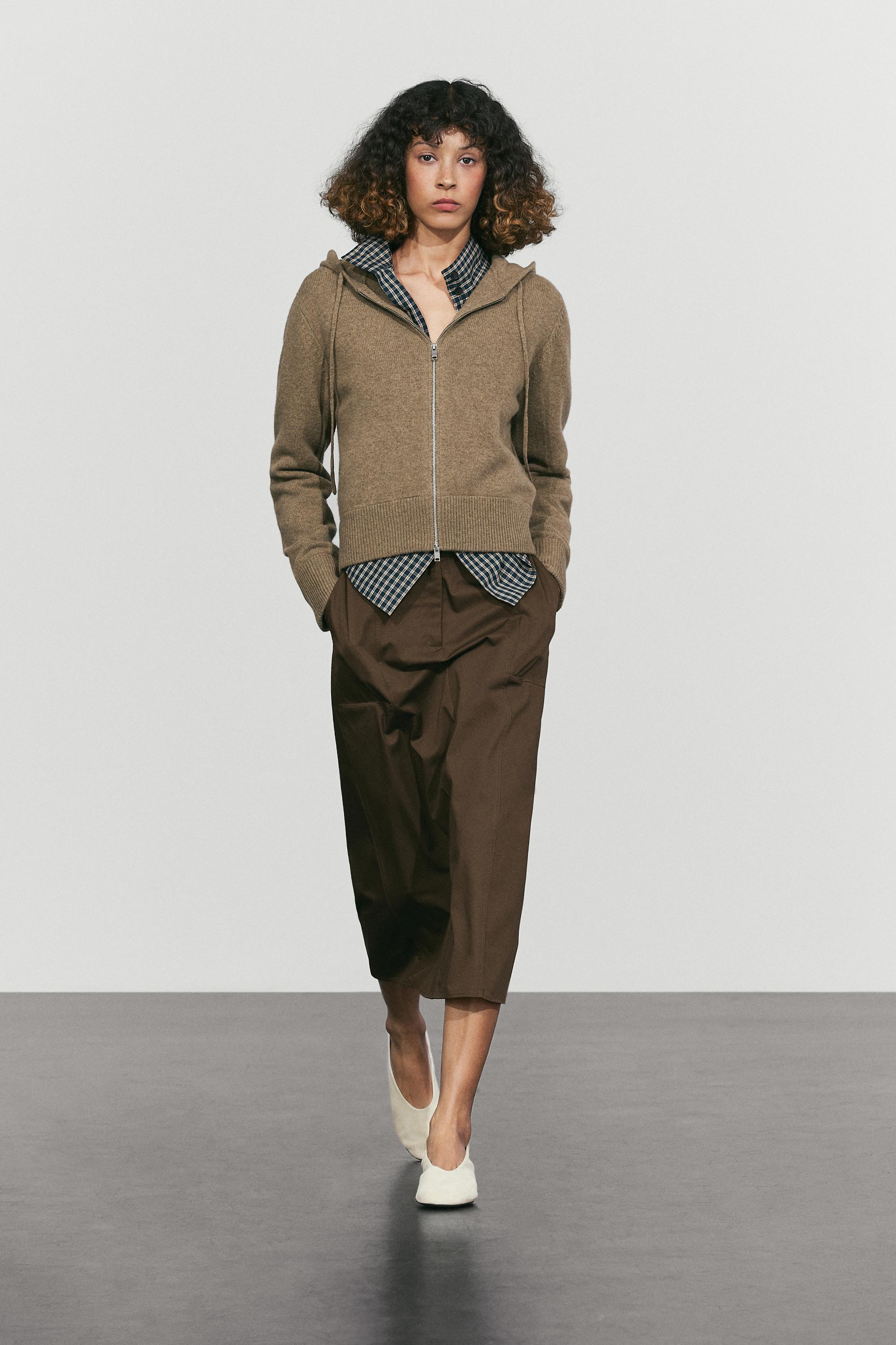 Wool blend hooded knit cardigan — Greenish