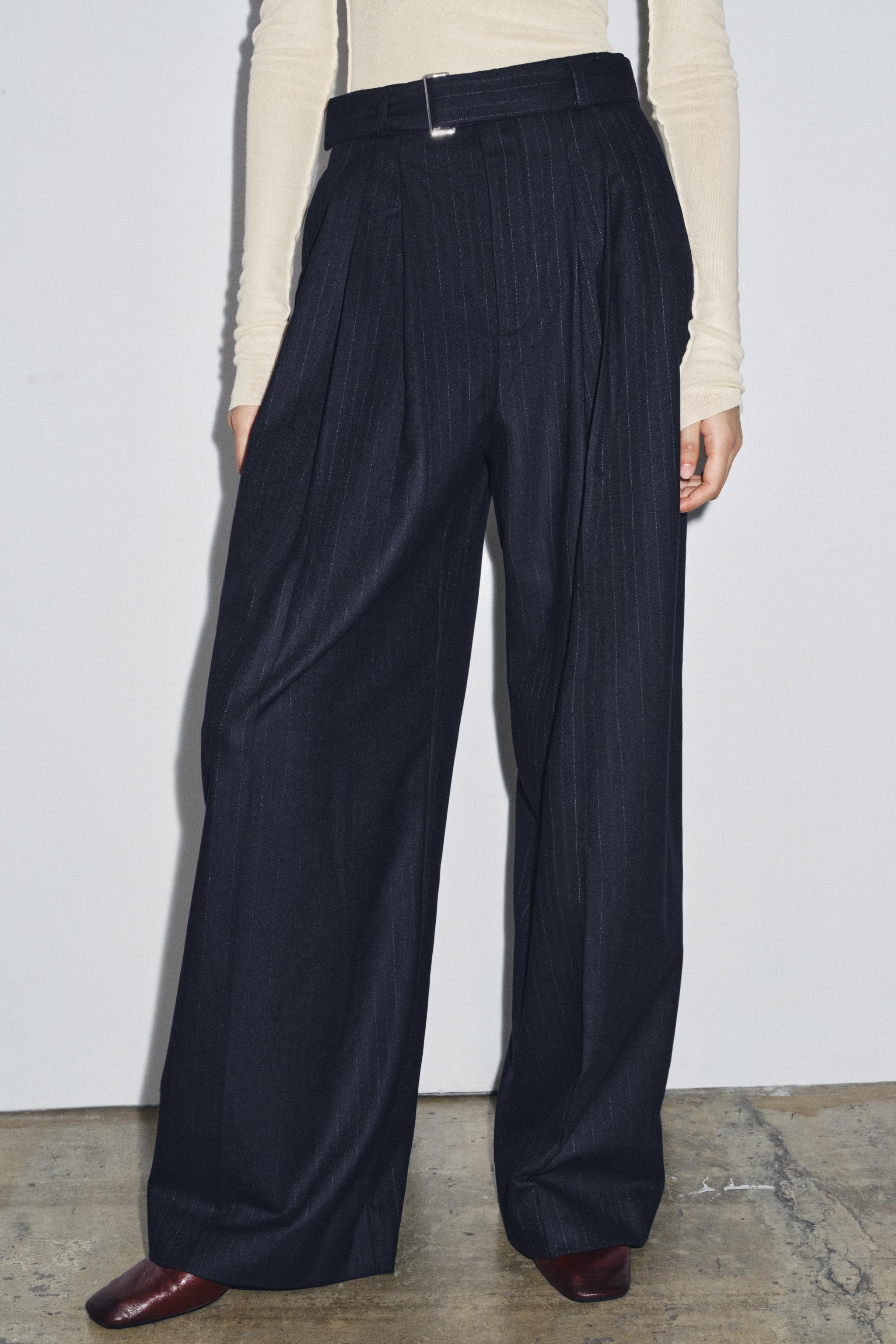PINSTRIPE BELTED PANTS ZW COLLECTION - Blue | ZARA Canada