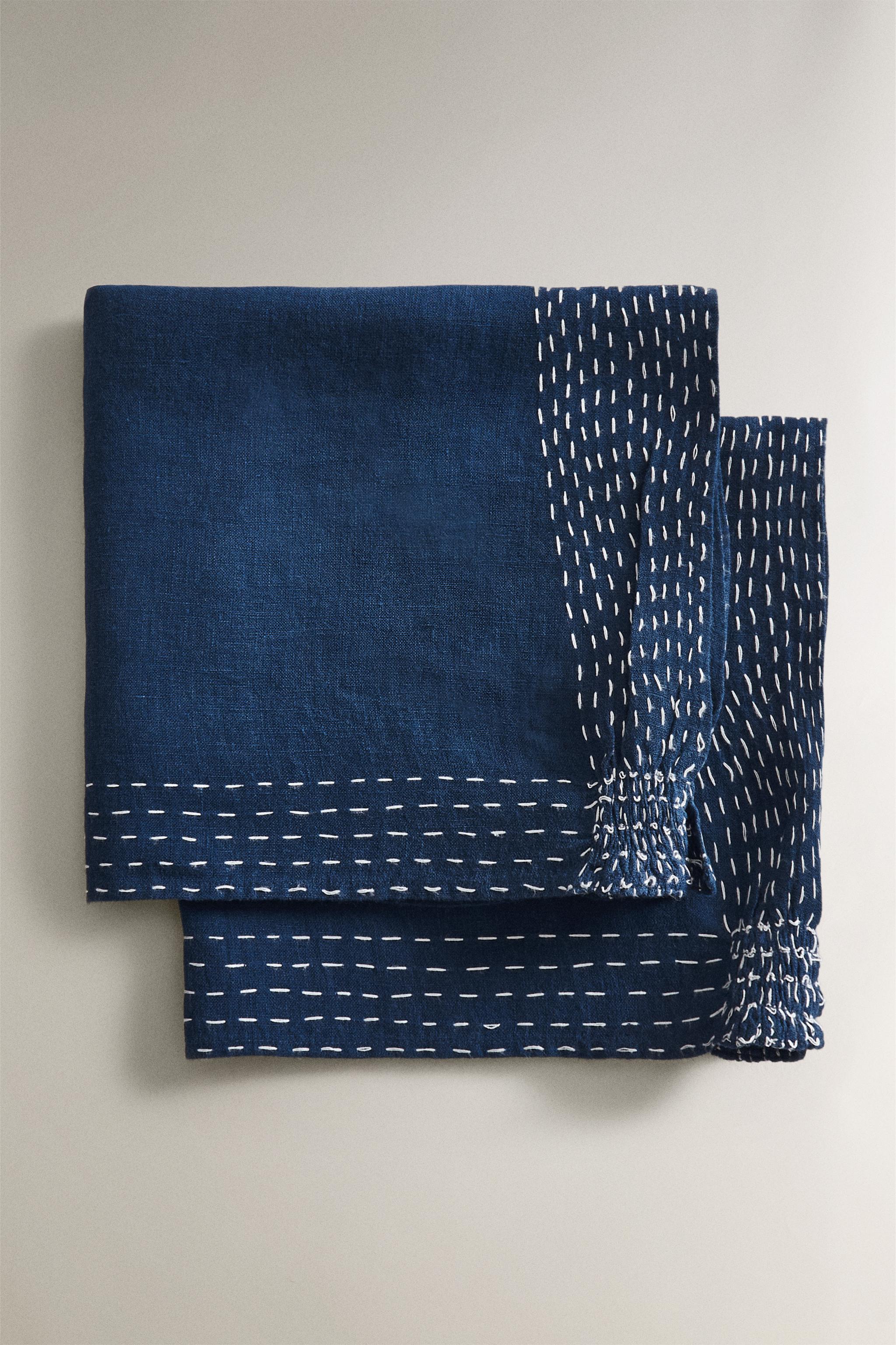 リネン テーブルナプキンセット 刺繍入り X FANGLU LIN （2枚