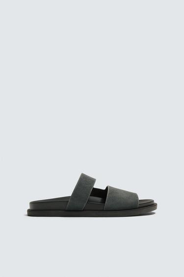 Zara LEATHER STRAP SANDALS - Blue