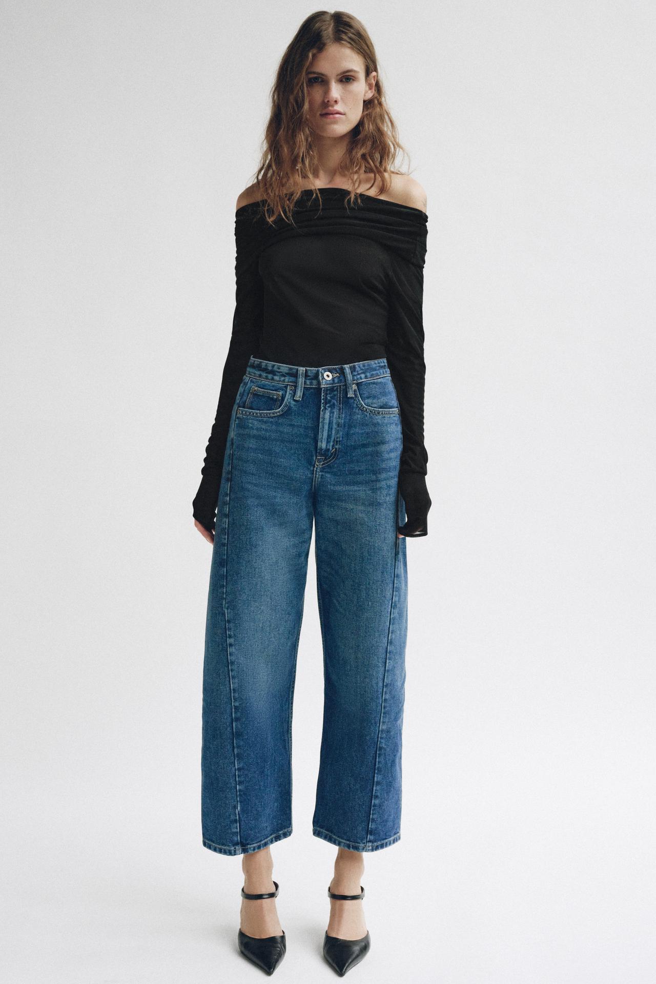 ZW COLLECTION MID-RISE ANKLE RELAXED JEANS — Mid-blue