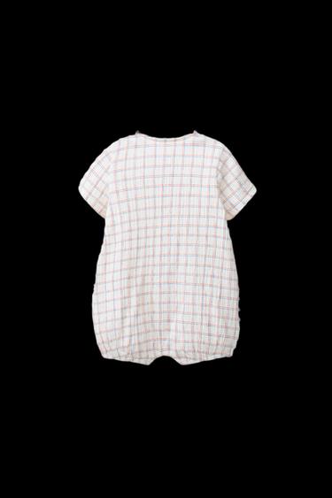 Zara PLAID EMBROIDERED TEXT ROMPER - White