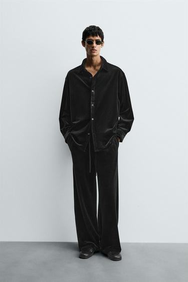 RELAXED FIT VELVET TROUSERS - Black by Zara - Image 0