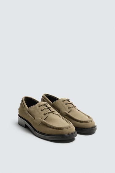 Zara 真皮休閒船型鞋 - 米色