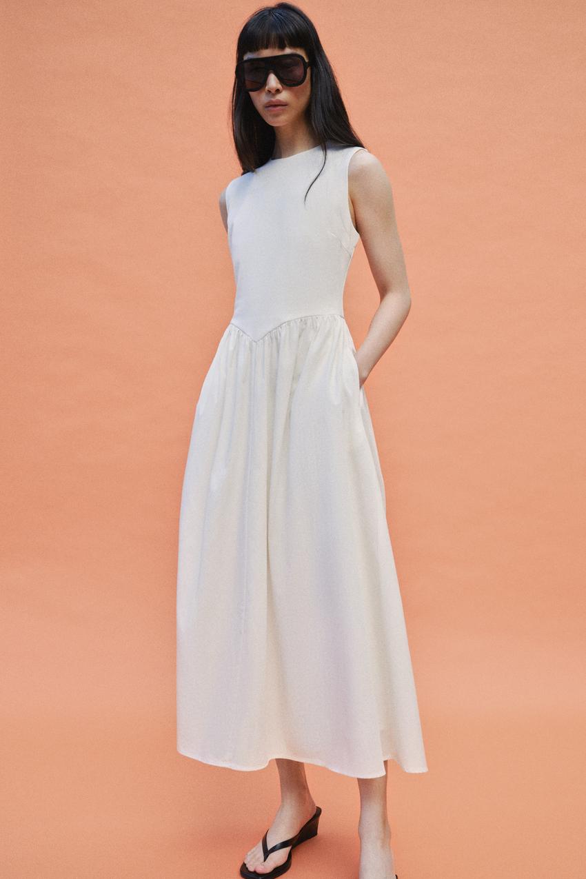 COMBINATION MIDI DRESS - Ecru | ZARA United States COMBINATION MIDI DRESS - Ecru | ZARA United States