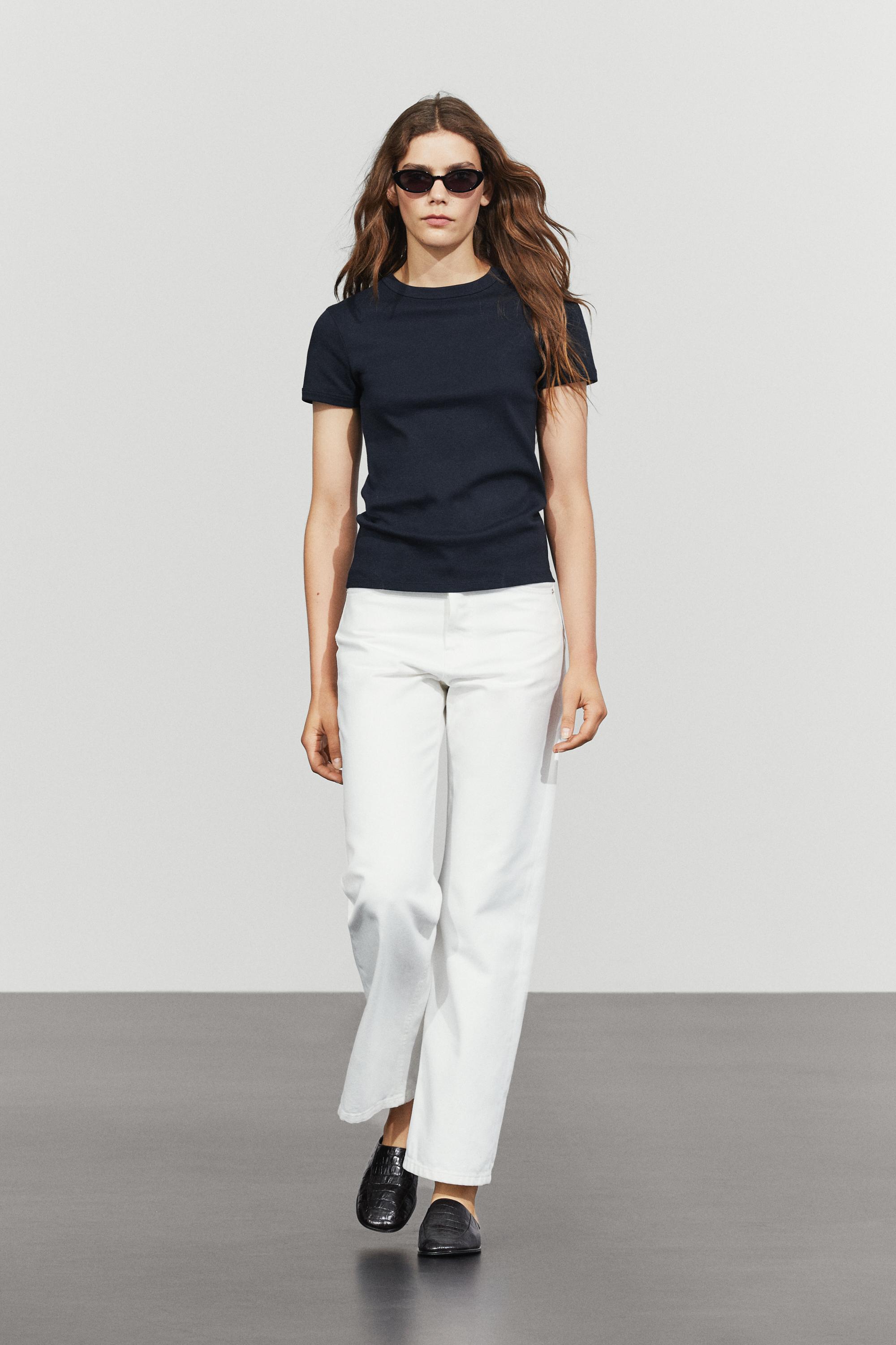 Ribbed short sleeve T-shirt — Navy blue