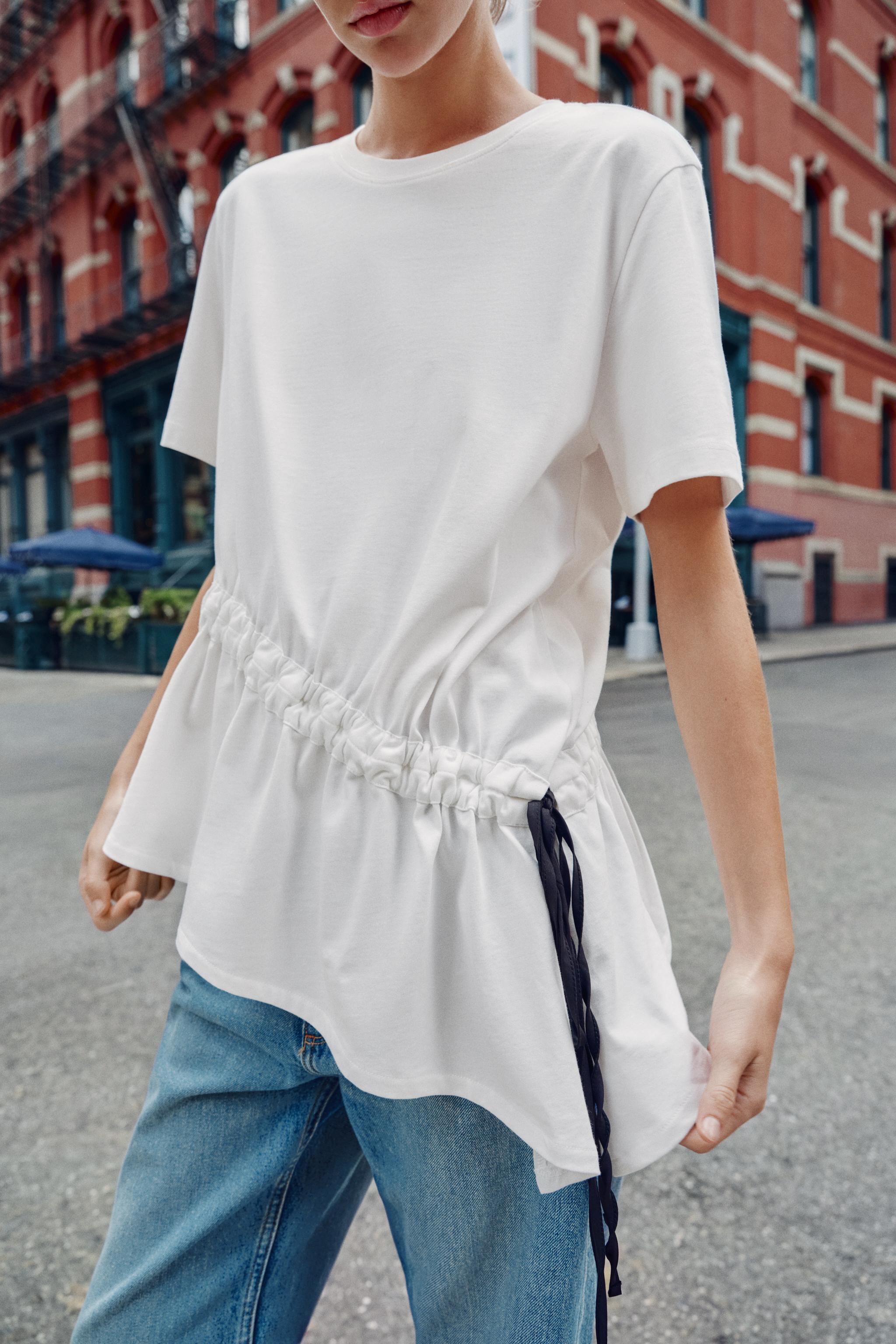 Zara KONTRAST BAĞCIKLI T-SHIRT görsel 2