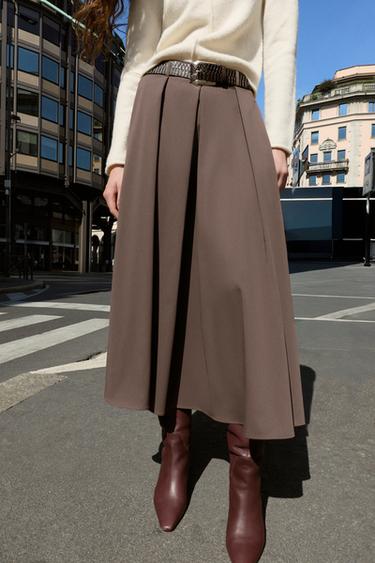 FALDA CAPA MIDI CINTURÓN - Marrón de Zara