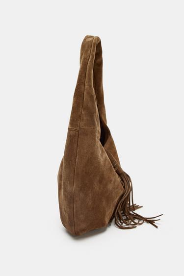 FRINGED SPLIT SUEDE LEATHER SHOULDER BAG - Chocolate by Zara - Image 5