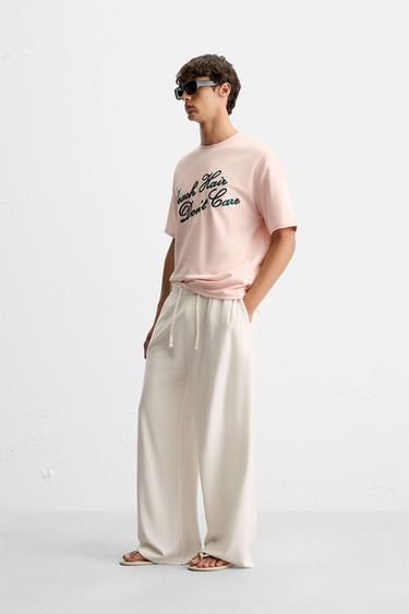 T-SHIRT INSCRIPTION BRODÉE - Rose pâle de Zara - Image 3